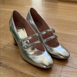 J. Crew Silver Mary Jane Heels size 8